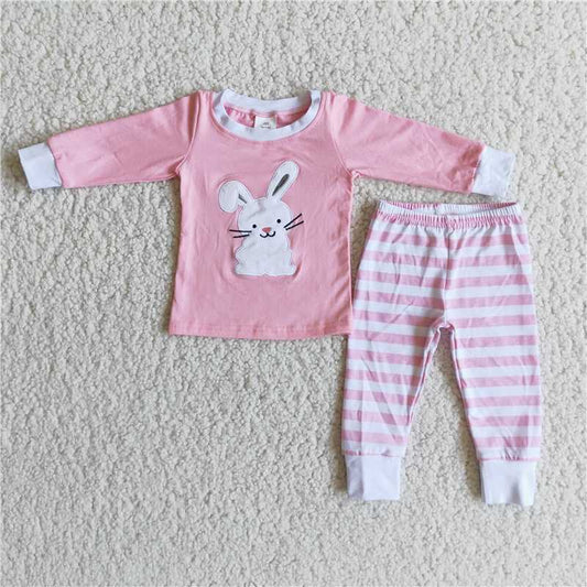 6 B8-25 / 6 B13-27 Easter Kids Embroidered Rabbit Striped Pajamas Outfit