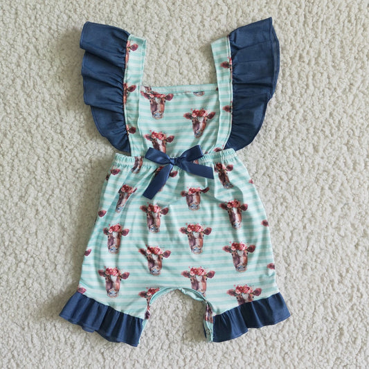 SR0004 Girls Floral Cow Romper