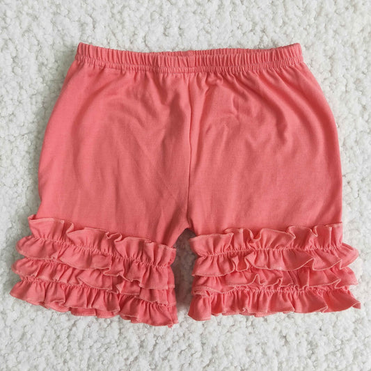 A16-4 Coral Pink Ruffle Shorts