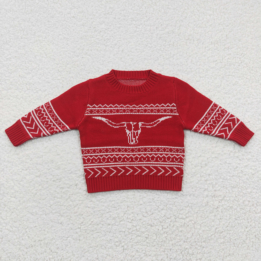 BT0218 Red bull head long-sleeved sweater