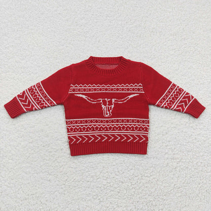 BT0218 Red bull head long-sleeved sweater