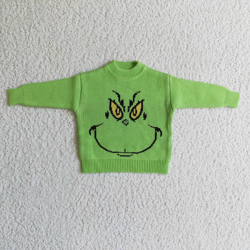 BT0099 Baby Children Christmas green cartoon face woolen sweater
