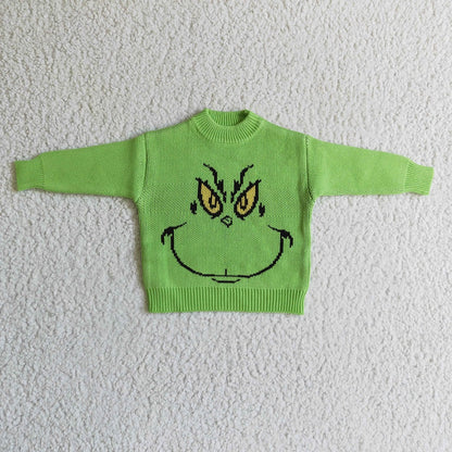 BT0099 Baby Children Christmas green cartoon face woolen sweater