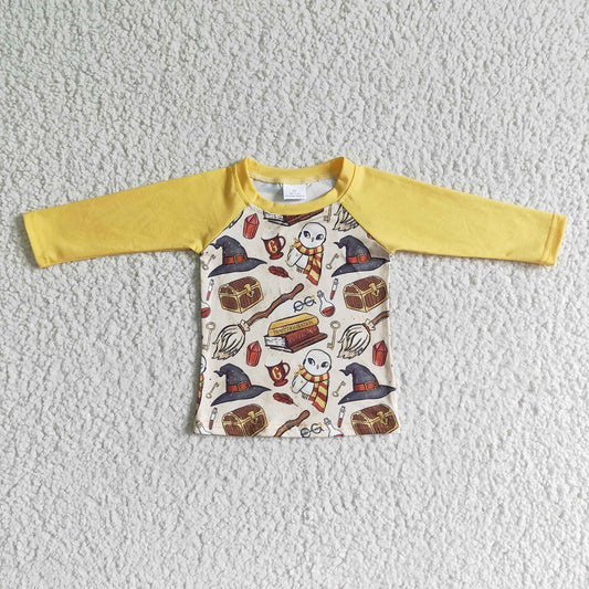 6 A31-11 Boys Cartoon Yellow Long Sleeve Shirts