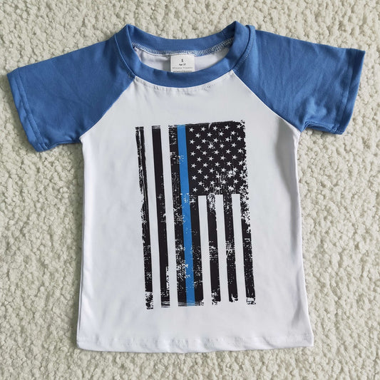 A9-17 Boys Blue Police Flag Shirts