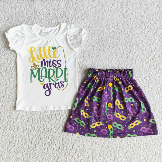 E5-5 Mardi Gras Girls Letters Shirts Purple Print Skirt Outfits