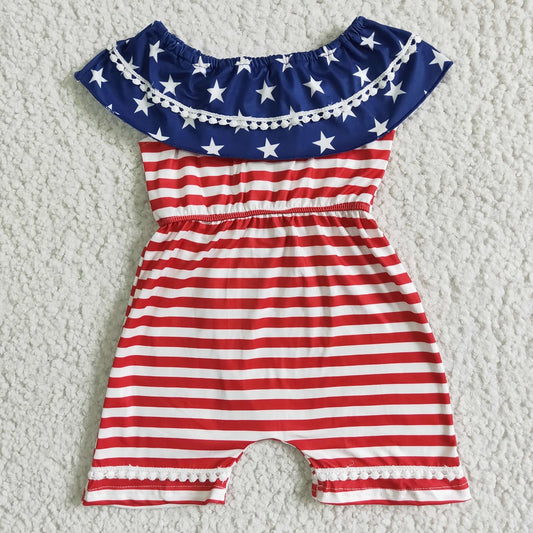 A4-5-2 The 4th of July Girls Red Striped Jumpsuit