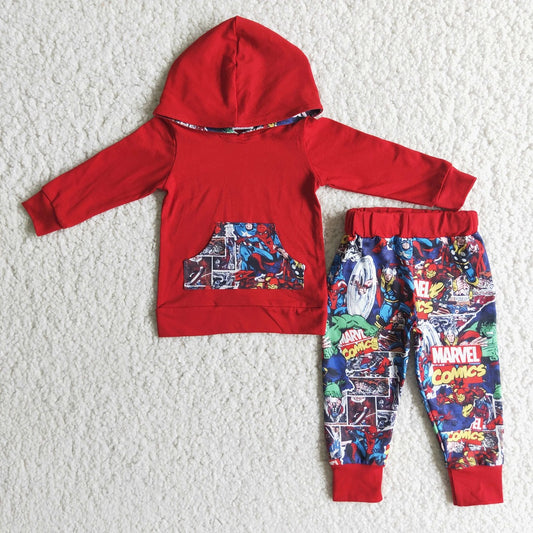 6 B6-25 Boys Red Cartoon Hooded Outfits