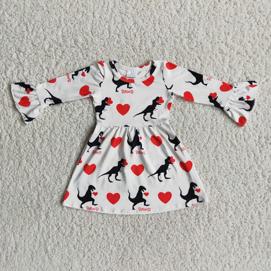 6 A23-1 Valentine Love Heart Dinosaur Girls Dress