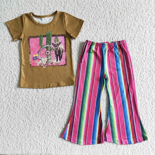 GSPO0069 Girls Cow Cactus Striped Outfits