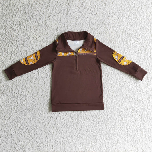 BT0088 Boy Brown Cow Zipper Long Sleeve Shirts