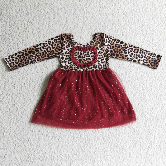 GLD0139 Christmas Girl Embroidered Love Heart Maroon Lace Tutu Dress