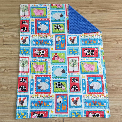 6 B10-14-29-43 inches Baby Blankets Farm Cow Pig Blue