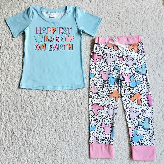 D3-16 Happy Easter Baby Girl Cartoon Balloon Leopard Pants Outfits