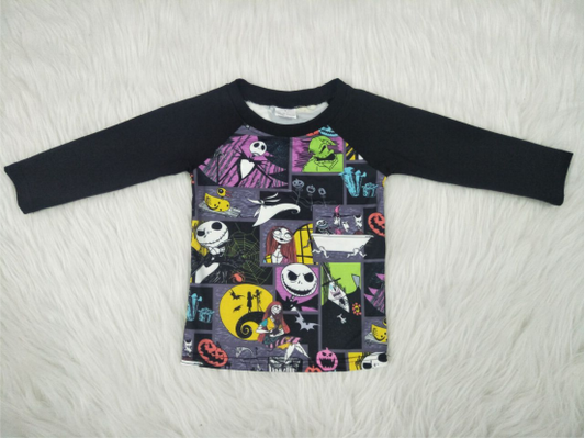 6 A30-1 Halloween Boys Black Long Sleeve Skull Shirts