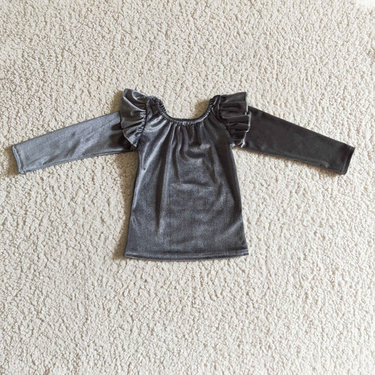 GT0063 Girl Grey Velvet Long Sleeve Shirts