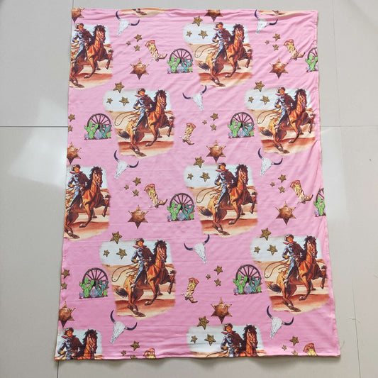 BL0035-M Western Pink Rodeo Horse Kids Nap Blankets