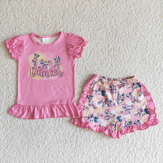C4-27 Girls Pink Puff Sleeve Shorts Outfit