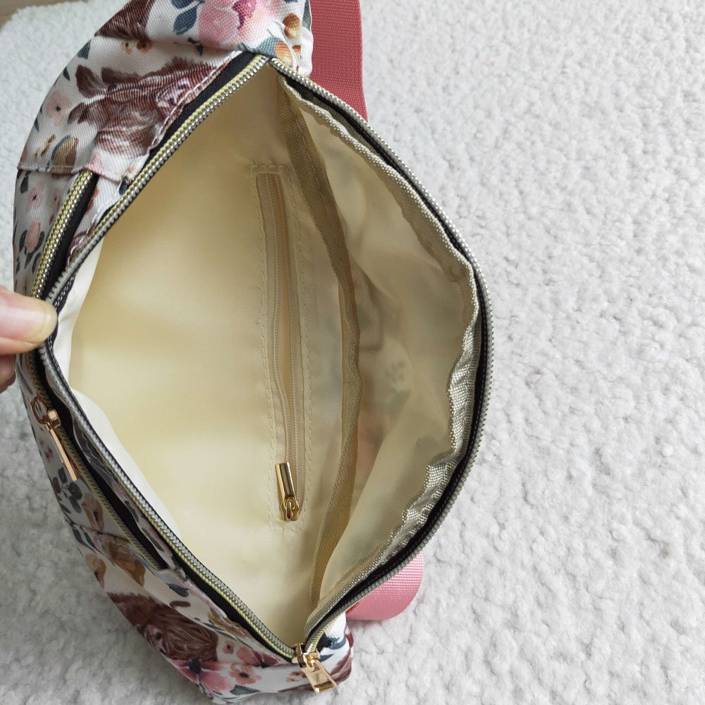 BA0006-M Floral Highland Cow Purse