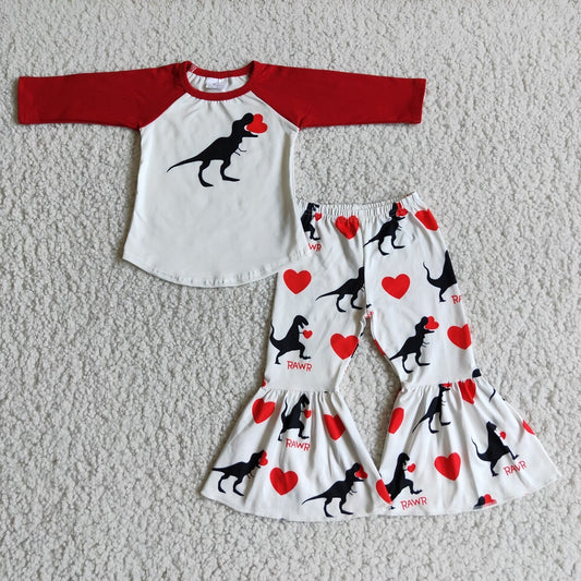 6 A16-12 Valentine's Day Girls Dinosaur Heart Outfits