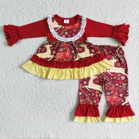 6 A22-30 Christmas Girls Red Deer Ruffle Outfits