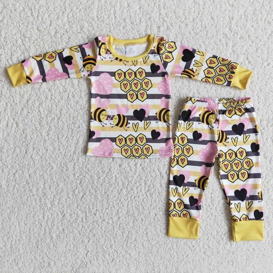 6 A31-2 / 6 C10-36 Sibling Boys Girls Striped Honey Bee Love Heart Pajamas