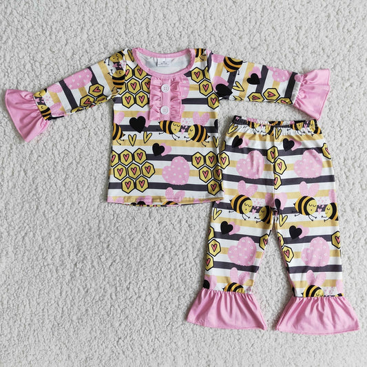 6 A31-2 / 6 C10-36 Sibling Boys Girls Striped Honey Bee Love Heart Pajamas