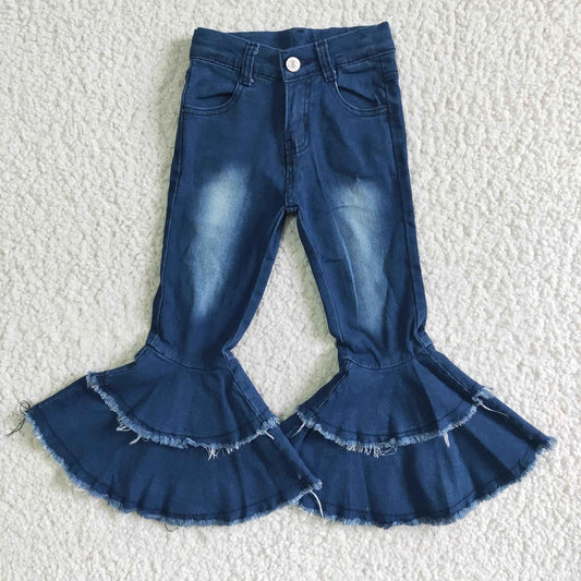 P0003 Girls Blue Bleach Bell Jeans