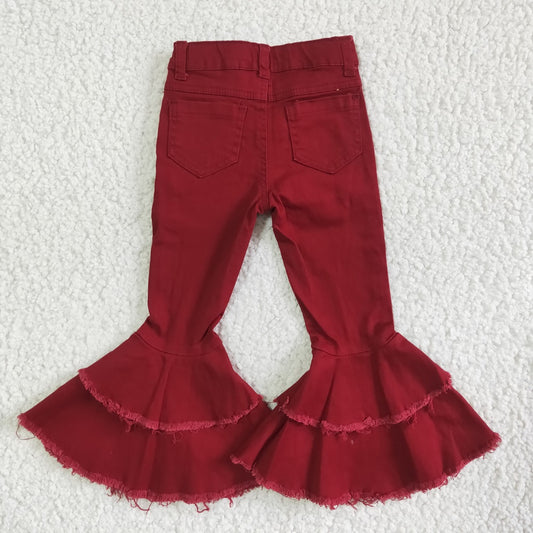 P0004 Girls Red Bleach Bell Jeans