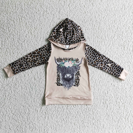 GT0069 Kids Leopard Floral Cow Hooded Shirt