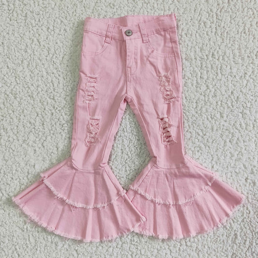 P0005 Girls Pink Hole Bell Jeans