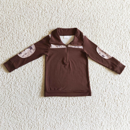 BT0107 Boy Brown Zipper Long Sleeve Shirts