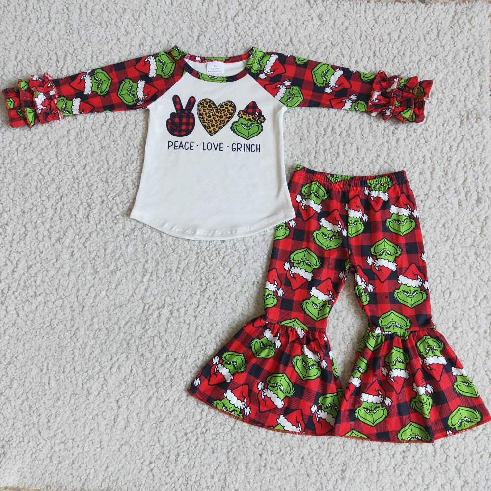 6 A10-15 Christmas Peace Love Girls Bell Outfit
