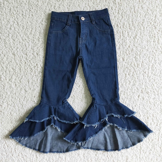 P0007 Girls Double Layer Dark Blue Bell Jeans