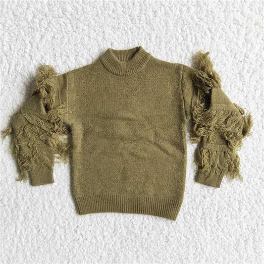 6 B11-40 Girl Green Tassel Sweater