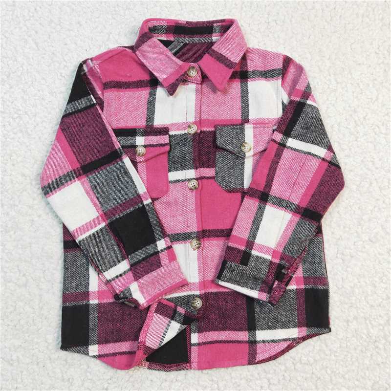 GT0104 Long sleeve Shirt in Rose-red check for girls