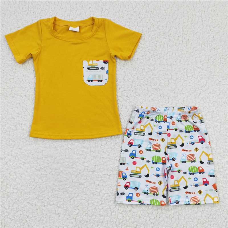 BSSO0122 Boys Engineering Car Excavator pocket Yellow Short sleeve 5.10