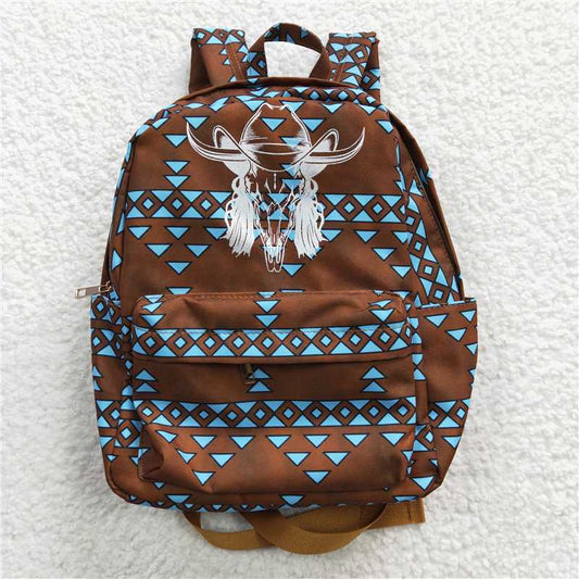 BA0048 Ox Head Geometric Pattern Backpack Blue