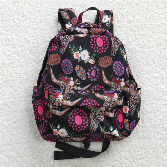 BA0042 Bull Head Rose Ruby Backpack Black