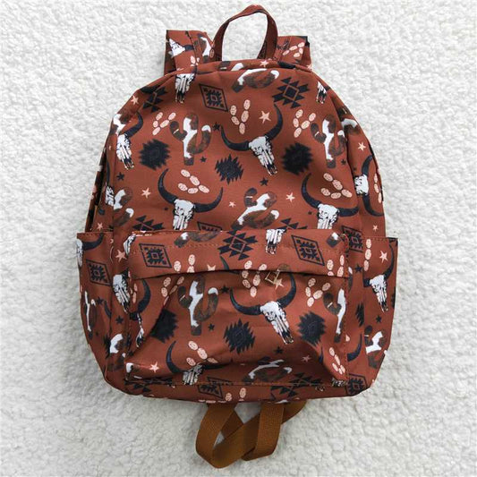 BA0049 Ox Head Geometric Pattern Backpack Brown