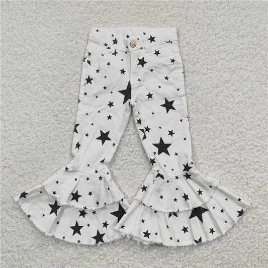 P0068 Black star White denim pants