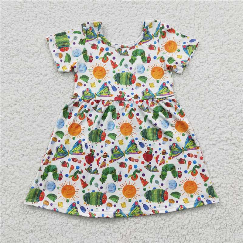 GSD0224 Girl Caterpillar Sun Green Short Sleeve Dress