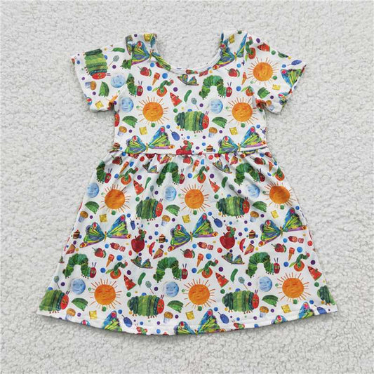 GSD0224 Girl Caterpillar Sun Green Short Sleeve Dress