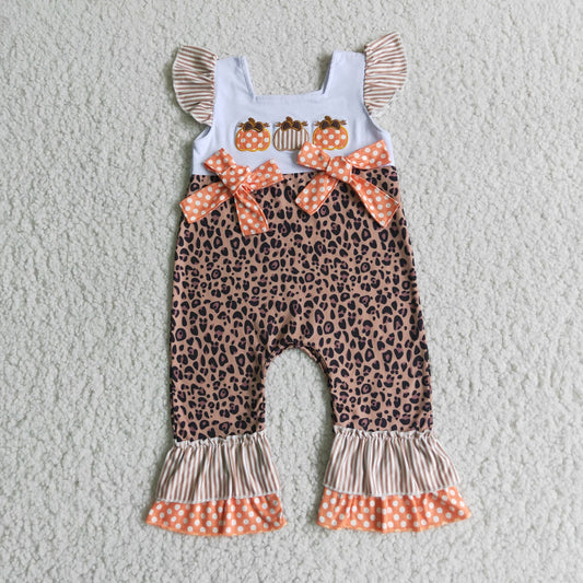 D1-15 Pumpkin Embroidery orange polka dot leopard print jumpsuit