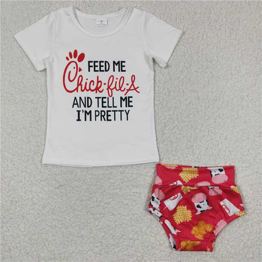 GBO0079 Girls FEED Cow Burger Short Sleeve Briefs Set