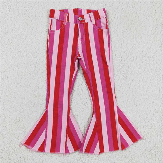 P0043 Light Pink Dark Pink Denim pants with big red stripes