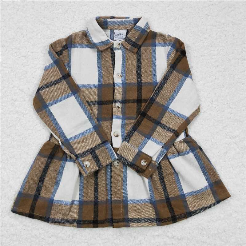 GT0089 Long sleeve shirt in khaki plaid for girls