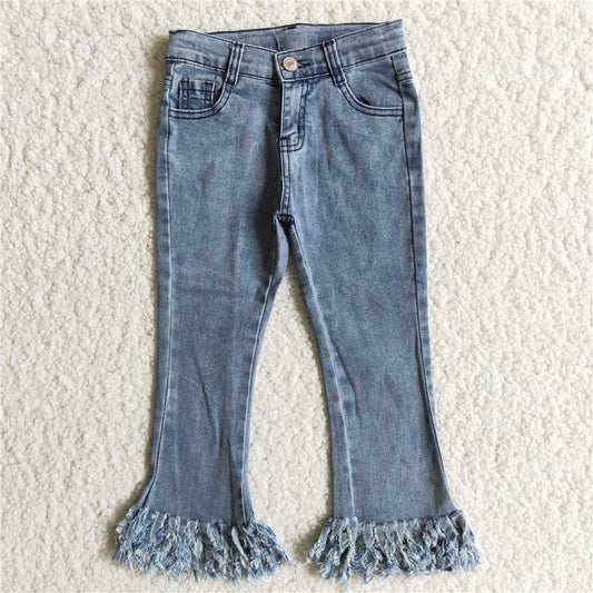 B7-13 Girls Light Blue Tassel Jeans