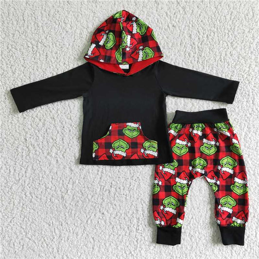 6 A10-29 Christmas Boys Character Red Black Plaid Hooded Outfit
