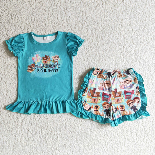 B12-25 Girls Turquoise Ruffle Shorts Outfit